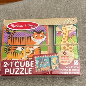 Melissa & Doug 2-in-1 Cube Puzzle - Orange, Green, Blue